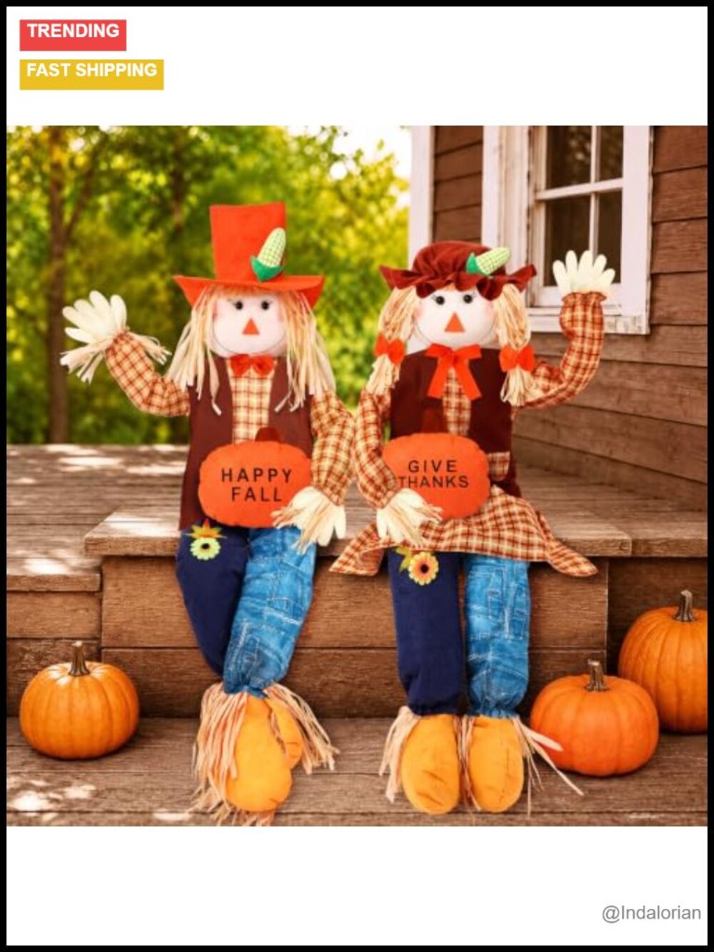 59" Large Sitting Scarecrow 2 Pack Thanksgiving Pumpkin Harvest Outdoor Decor